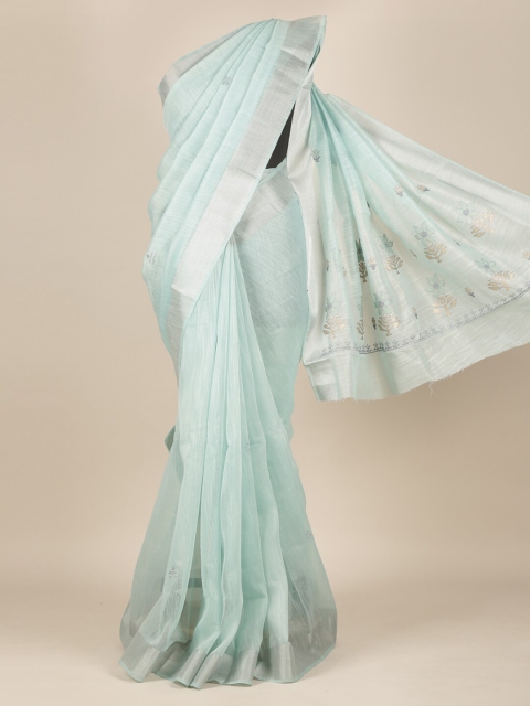

Pothys Blue & Silver-Toned Floral Zari Pure Cotton Saree