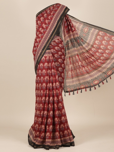 

Pothys Maroon & Black Floral Jute Silk Saree