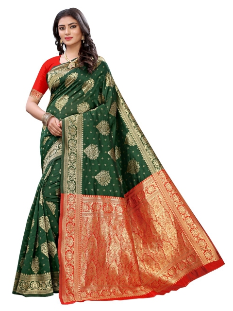 

KALINI Green & Red Woven Design Zari Banarasi Saree