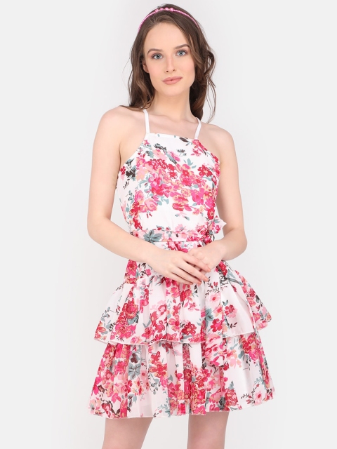 

MARC LOUIS White & Pink Floral Georgette Dress