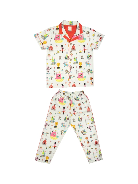 

CASA DE NEE Unisex Kids White & Red Printed Night suit