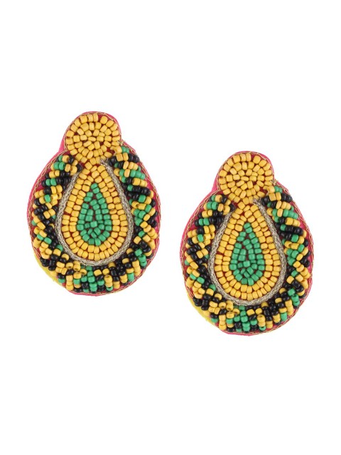 

Adwitiya Collection Yellow & Green Oval Shaped Drop Earrings