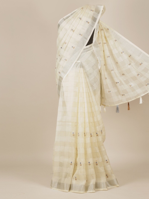 

Pothys Cream & Grey Woven Design Tissue Saree