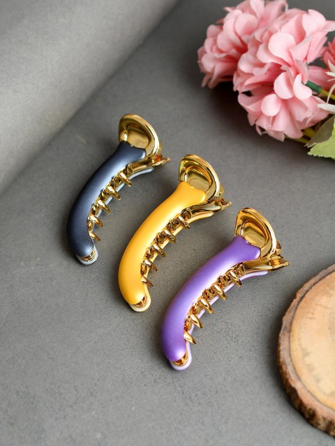 

Silvermerc Designs Women Gold & Purple Set of 3 Banana Clips