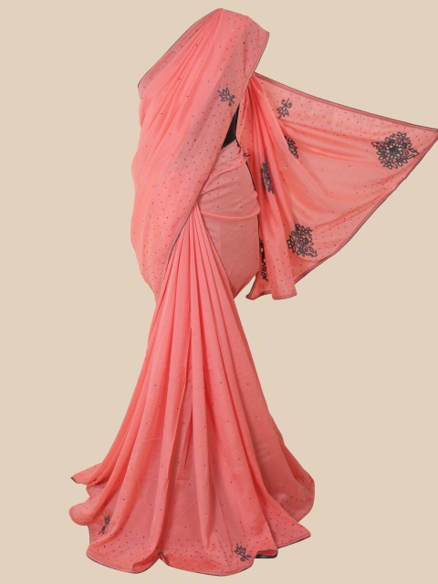 

Pothys Pink & Green Embellished Beads and Stones Art Silk Saree