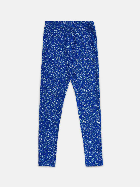 

POPPERS by Pantaloons Girls Blue & White Floral Printed Pure Cotton Leggings