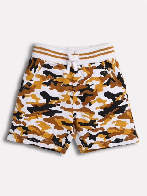 

TAMBOURINE Boys Orange Camouflage Printed Cotton Mid-Rise Regular Shorts