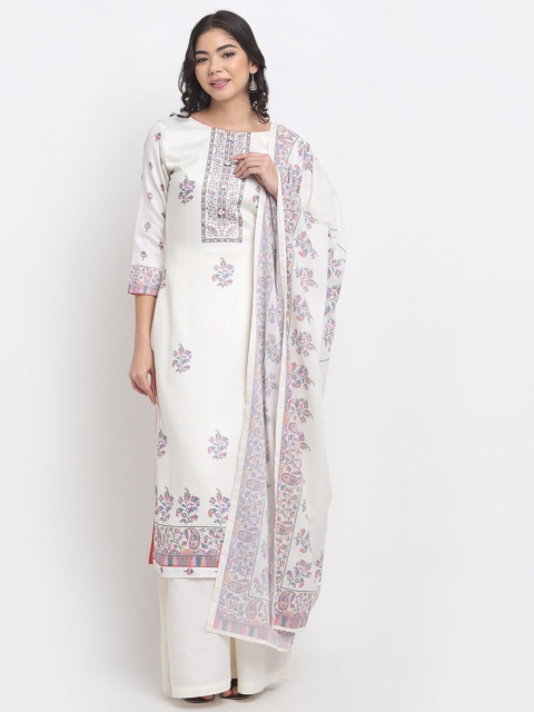 

Stylee LIFESTYLE Cream & Pink Printed Unstitched Dress Material