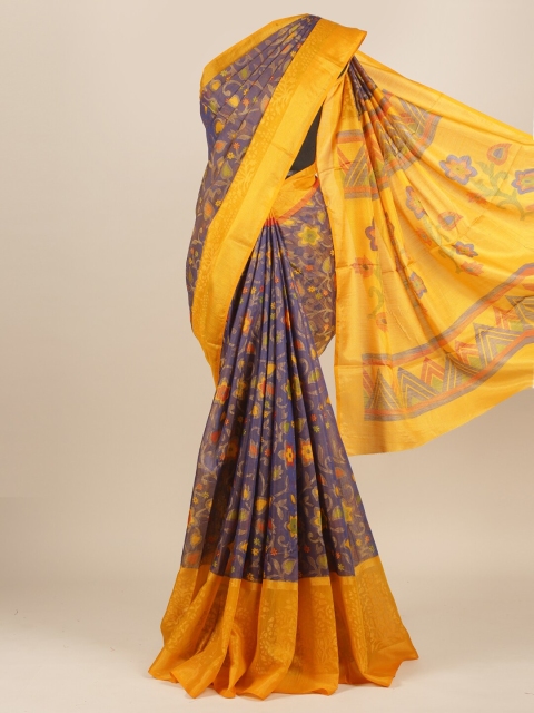 

Pothys Blue & Yellow Woven Design Jute Silk Chanderi Saree