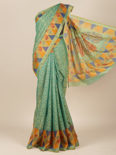 

Pothys Green & Yellow Woven Design Zari Jute Silk Saree