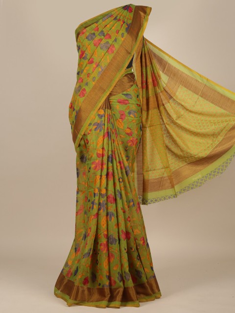 

Pothys Green & Pink Floral Jute Silk Saree