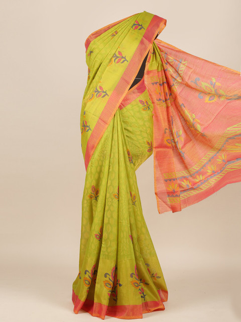 

Pothys Green & Pink Ethnic Motifs Jute Silk Saree