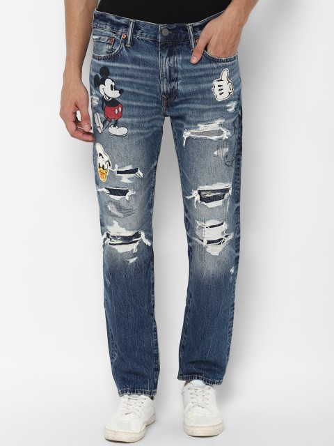 

AMERICAN EAGLE OUTFITTERS Men Blue Slim Fit Highly Distressed Heavy Fade Applique Jeans