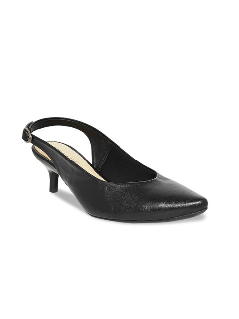 

Forever Glam by Pantaloons Black Leather Kitten Heeled Mules