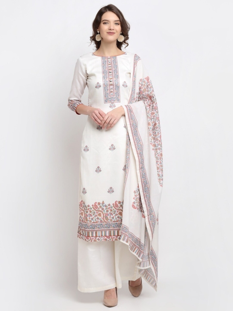 

Stylee LIFESTYLE Off White & Pink Printed Unstitched Dress Material