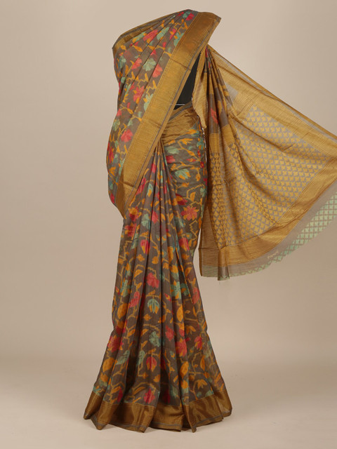 

Pothys Olive Floral Jute Silk Saree