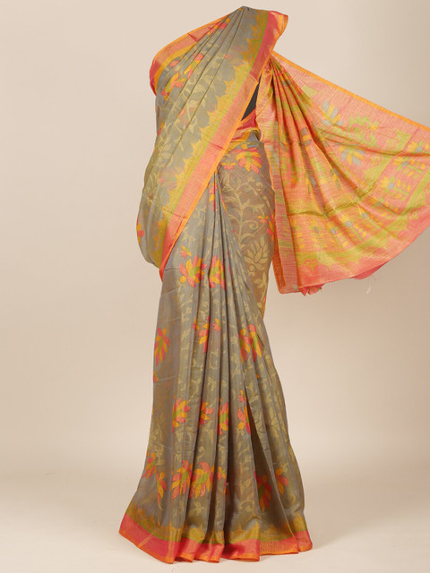 

Pothys Green & Orange Ethnic Motifs Jute Silk Saree