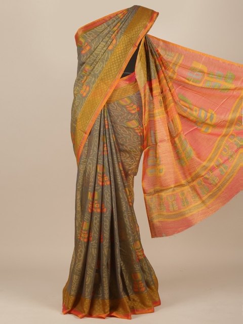 

Pothys Grey & Red Floral Jute Silk Saree