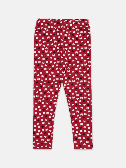 

CHALK by Pantaloons Girls Red & White Printed Pure Cotton Leggings