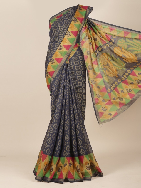

Pothys Navy Blue & Pink Woven Design Zari Jute Silk Saree