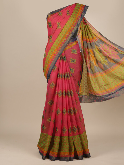 

Pothys Pink & Green Jute Silk Chanderi Saree