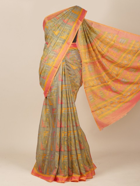 

Pothys Green Printed Jute Silk Saree