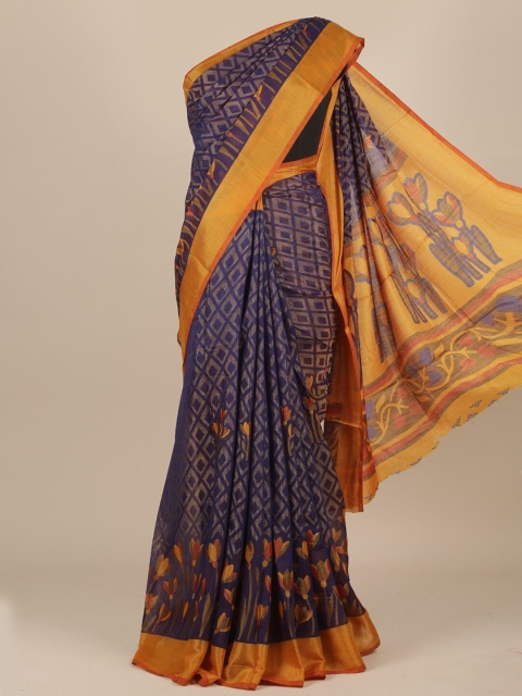 

Pothys Blue & Gold-Toned Woven Design Jute Silk Saree