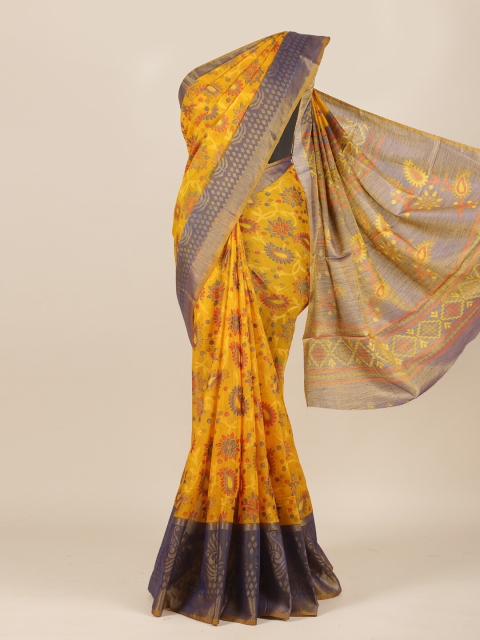 

Pothys Yellow & Red Floral Jute Silk Saree