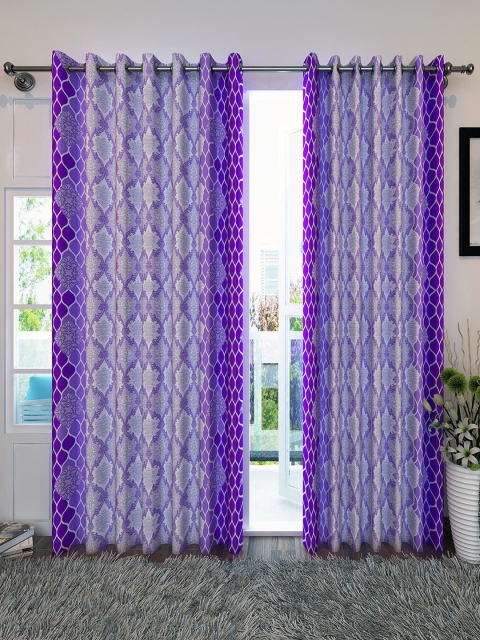 

Divine Casa Purple & Off White Set of 2 Ethnic Motifs Sheer Door Curtain