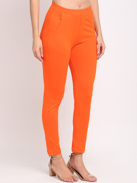 

NEUDIS Women Orange Solid Ankle-Length Leggings