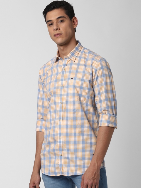 

Peter England Casuals Men White & Yellow Slim Fit Checked Cotton Casual Shirt