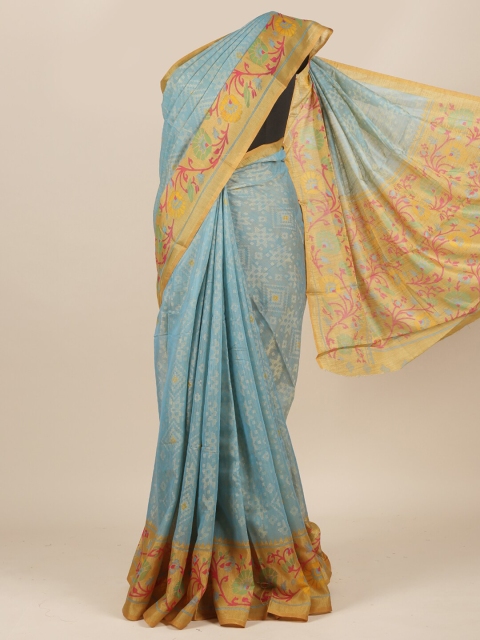 

Pothys Blue Printed Jute Silk Saree