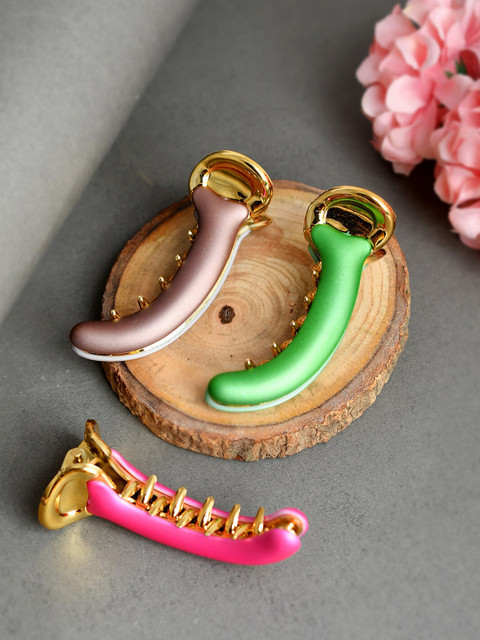 

Silvermerc Designs Women Pink & Green Set of 3 Banana Clip