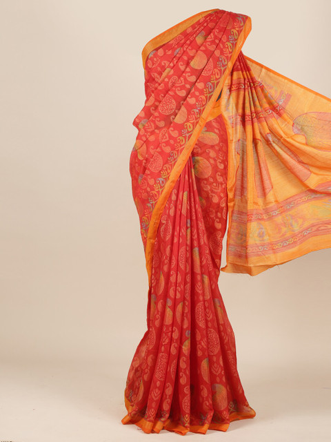 

Pothys Red & Yellow Ethnic Motifs Jute Silk Saree