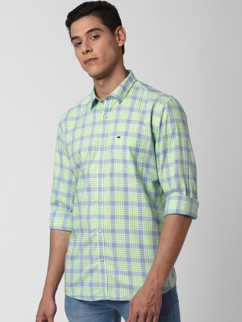

Peter England Casuals Men Green Slim Fit Grid Tattersall Checks Checked Casual Shirt