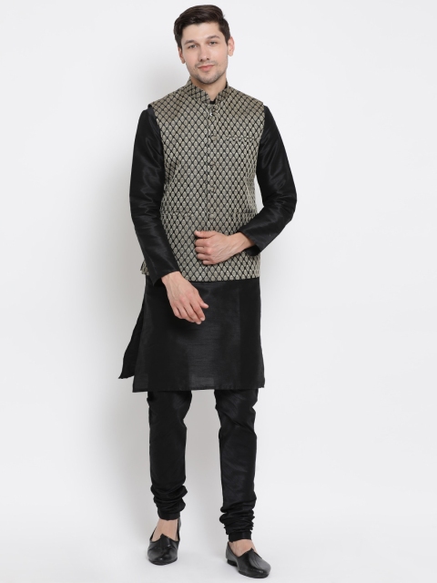 

VASTRAMAY Men Black Kurta with Churidar & Jacket