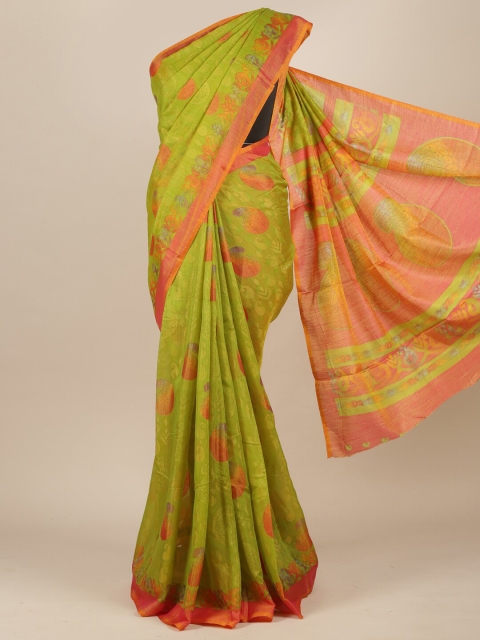 

Pothys Green & Peach-Coloured Paisley Jute Silk Saree