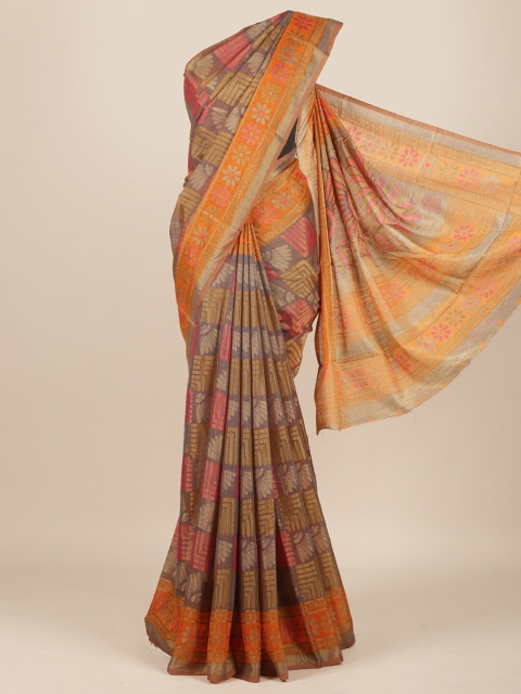 

Pothys Grey & Orange Jute Silk Saree