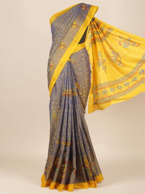 

Pothys Blue & Yellow Woven Design Jute Silk Saree