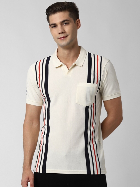 

Peter England Casuals Men Cream Striped Polo Collar T-shirt