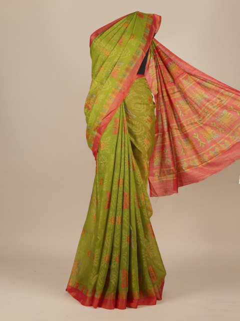 

Pothys Green & Red Ethnic Motifs Jute Silk Saree