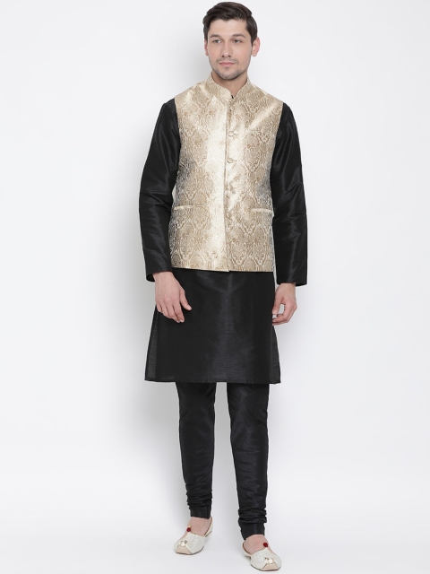 

VASTRAMAY Men Black Kurta with Pyjamas & Nehru Jacket