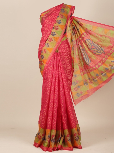 

Pothys Magenta & Green Ethnic Motifs Jute Silk Saree