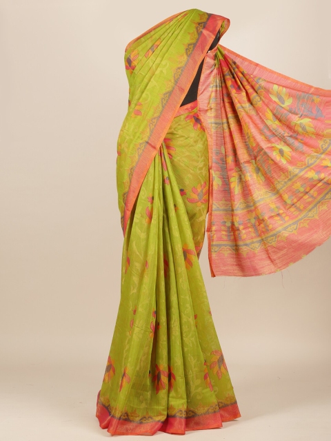 

Pothys Green & Pink Ethnic Motifs Jute Silk Saree