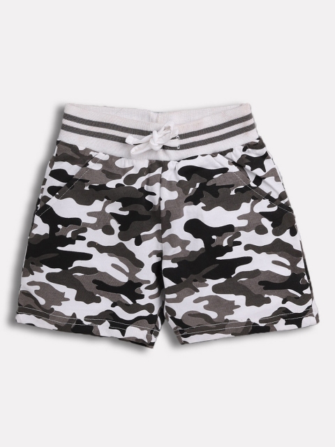 

TAMBOURINE Boys Grey Camouflage Printed Mid-Rise Cotton Regular Shorts