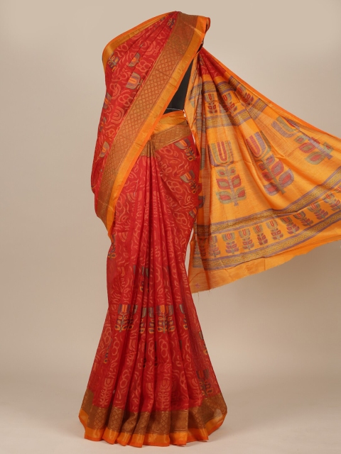 

Pothys Red & Yellow Ethnic Motifs Zari Jute Silk Saree