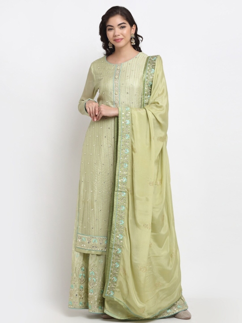 

Stylee LIFESTYLE Green & Turquoise Blue Embroidered Semi-Stitched Dress Material