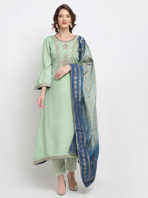 

Stylee LIFESTYLE Green & Blue Embroidered Pure Silk Unstitched Dress Material