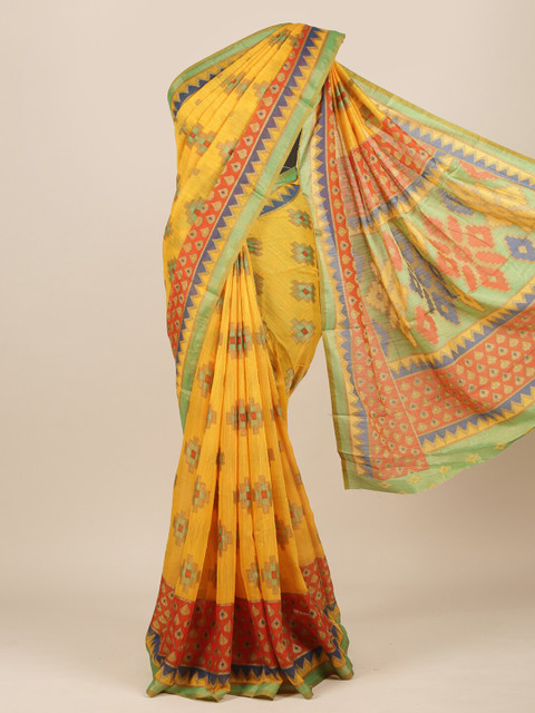 

Pothys Yellow & Green Woven Design Zari Jute Silk Saree