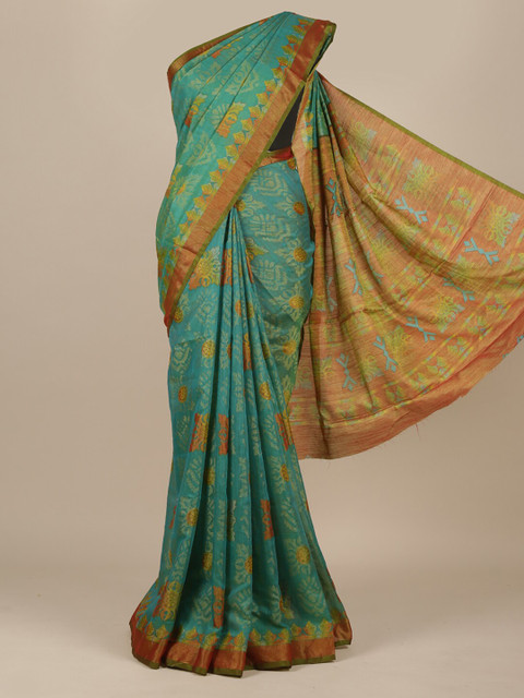 

Pothys Blue Printed Jute Silk Saree